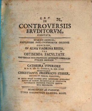 De controversiis ervditorum cogitata