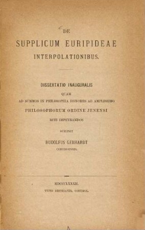 De Supplicum Euripideae interpolationibus : (Jenenser Diss.)