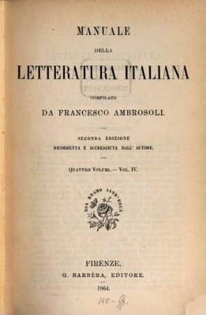 Manuale della letteratura italiana : quattro volumi. 4