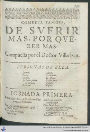 Comedia famosa, de sufrir mas, por querer mas.