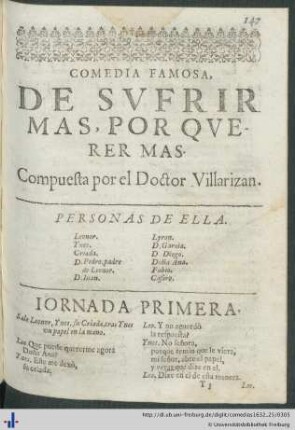 Comedia famosa, de sufrir mas, por querer mas.