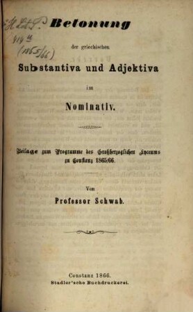 Programm des Grossherzoglichen Lyceums in Constanz : vom Schuljahre .... 1865/66