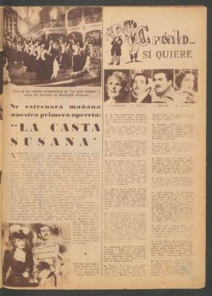 Se estrenará mañana nuestra primera opereta: "La casta Susana"