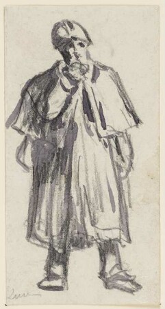 Stehender Mann mit Mantel und Pelerine von vorn