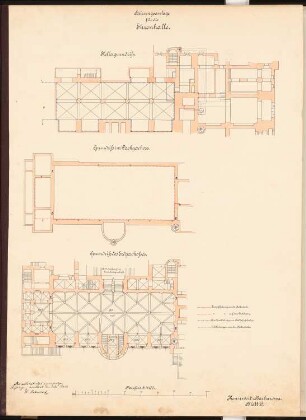 Fest- und Gesellschaftshaus für die deutsche Marine Schinkelwettbewerb 1899: Heizungsanlage für die Ehrenhalle. Grundrisse 1:200