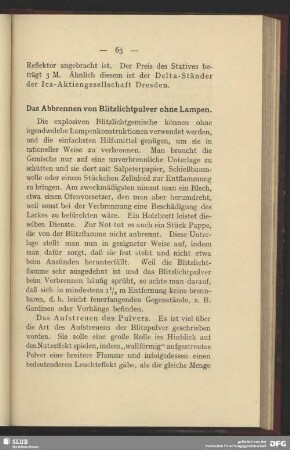 Das Abbrennen von Blitzlichtpulver ohne Lampen
