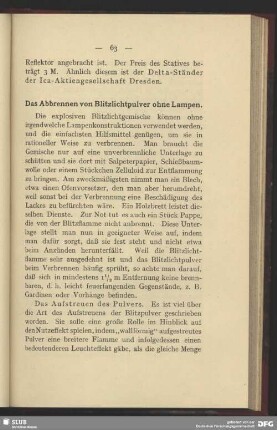 Das Abbrennen von Blitzlichtpulver ohne Lampen