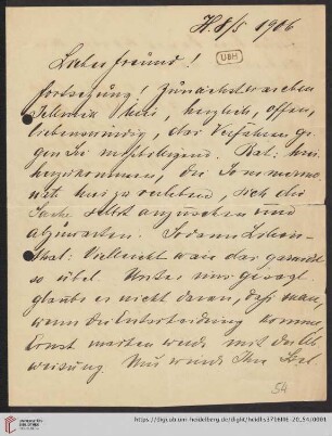 Brief von Gustav Radbruch an Hermann Kantorowicz