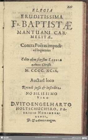 Elegiae Eruditissimae Mantuani Carmelitae, Contra Poëtas impudicè loquentes