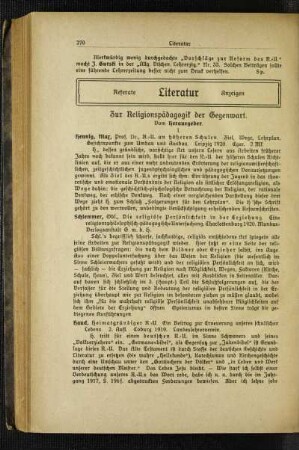 Zur Religionspädagogik der Gegenwart