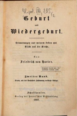 Geburt und Wiedergeburt : Erinnerungen aus meinem Leben und Blicke auf die Kirche, 2