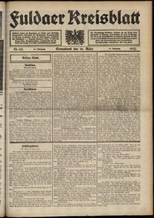 Erste Ausgabe vom Samstag, den 16. März 1912.