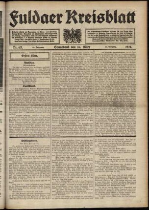 Erste Ausgabe vom Samstag, den 16. März 1912.