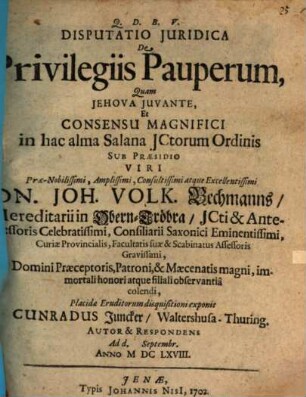 Disp. iur. de privilegiis pauperum