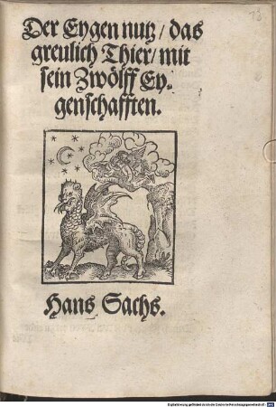 Der Eygen nutz, das greulich Thier, mit sein Zwölff Eygenschafften
