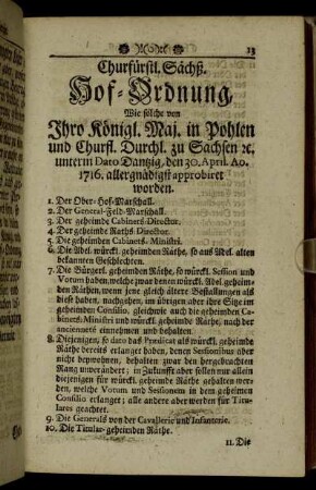 Churfürstl. Sächß. Hof-Ordnung.