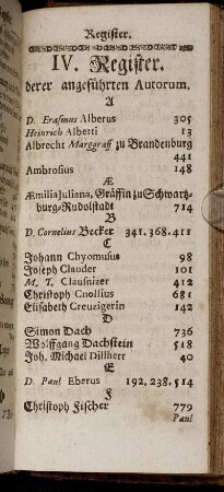 IV. Register. derer angeführten Autorum.