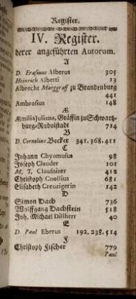 IV. Register. derer angeführten Autorum.