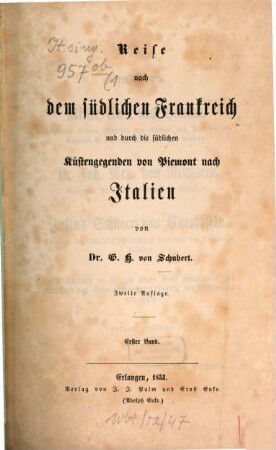 Reise nach dem südlichen Frankreich und durch Küstengegenden von Piemont nach Italien, 1