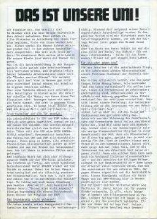 Propagandablatt der DKP Bremen zur Bürgerschaftswahl 1971 über die Perspektive der Universität