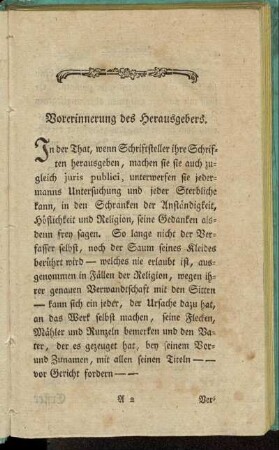 Vorerinnerung des Herausgebers.