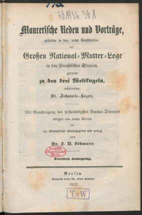 2.1852: Maurerische Reden und Vorträge
