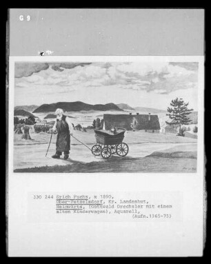 Heimwärts (Gottwald Drechsler mit einem alten Kinderwagen; Ober-Petzelsdorf, Kreis Landeshut)