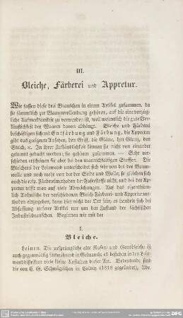III. Bleiche, Färberei und Appretur