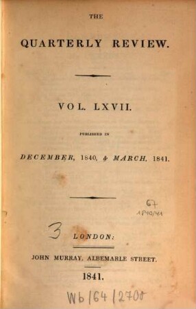 The quarterly review. 67 = No. 133 - 134. 1840/41 (1841)