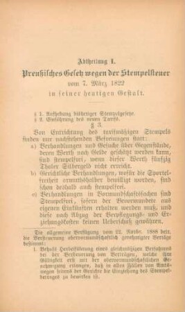 Abtheilung I. Preußisches Gesetz wegen der Stempelsteuer