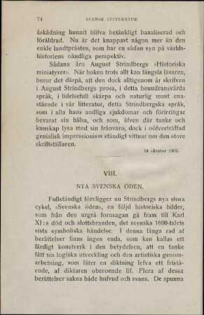 VIII. Nya Svenska Öden.