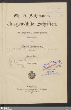 2. Band: Ch. G. Salzmanns ausgewählte Schriften : mit Salzmanns Lebensbeschreibung