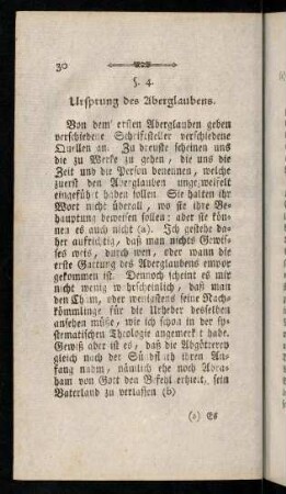 30-42, §. 4. Ursprung des Aberglaubens. - §. 5. Verschiedenheit, und Fortgang des Aberglaubens unter den Heiden.