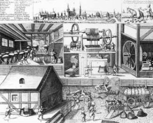 Halle (Saale), Hallon(r)en bei der Salzgewinnung, aus. Dreyhaupt, Johann Christoph von, Pagus Neletici et Nudzici, ...Halle 1749/50