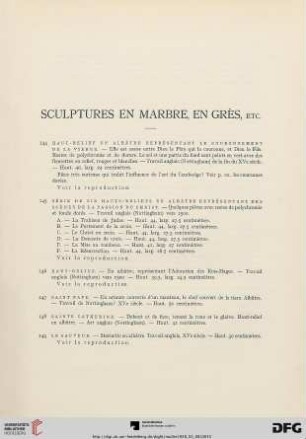 Scultures en marbre, en grès, etc. (No 144-323)