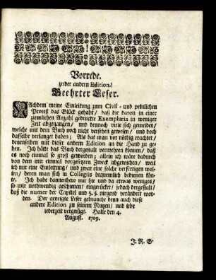 Vorrede zu der andern Edition. Geehrter Leser.
