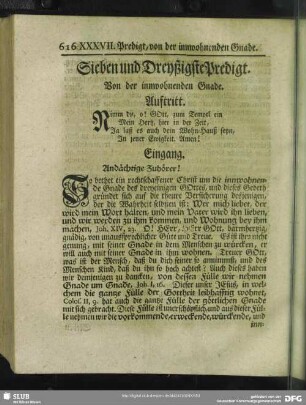 Sieben und Dreyßigste Predigt. Von der innwohnenden Gnade