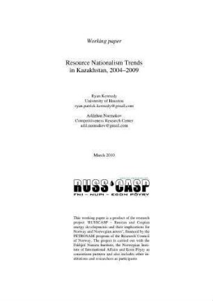 Resource nationalism trends in Kazakhstan : 2004-2009