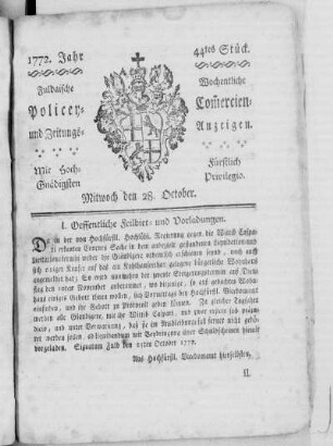 44tes Stück, Ausgabe vom 28. October 1772