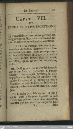 Caput VIII. De Limpha Et Illius Secretione