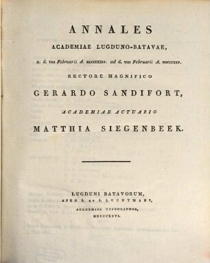 Annales Academiae Lugduno-Batavae. 1824/25 = T. 9. 1826