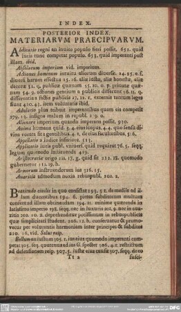 Posterior Index. Materiarum Praecipuarum