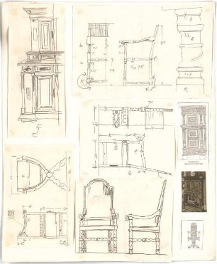 Rosenbauer, Gregor; Frankfurt; Studienarbeiten - Stuhl, Schrank (Ansicht, Schnitt, Detail)