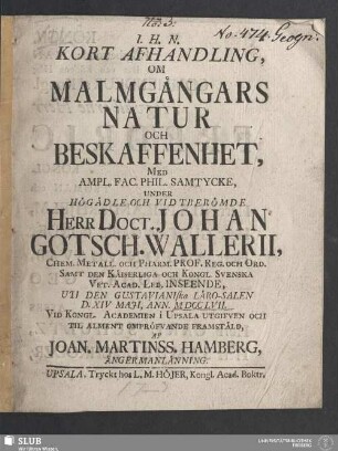 Kort Afhandling, Om Malmgångars Natur Och Beskaffenhet