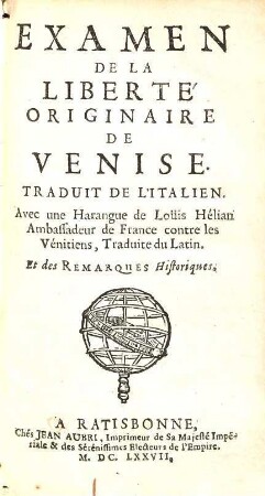 Examen de la liberté originaire de Venise : traduit de l'italien