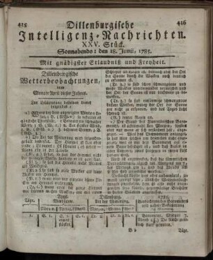 XXV. Stück. Sonnabends: den 18. Junii, 1785.