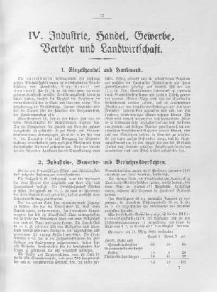 IV. Industrie, Handel, Gewerbe, Verkehr und Landwirtschaft