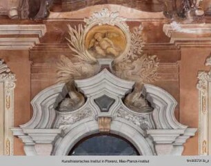 Kartuschen mit Putti : Putto und Delphine