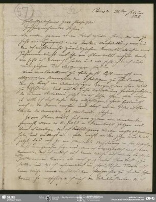 Eigenh. Brief von Christian Lassen an August Wilhelm von Schlegel, Paris, 22.02.1826