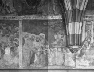 Wandmalerei im 1. Joch von Westen. — Feld 15: Rechte Wandhälfte. Unten rechts: Speisung der 4000.